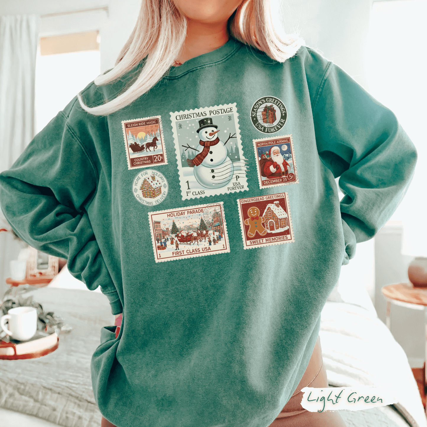 Vintage Postage Stamp Comfort Colors Sweatshirt – Cozy Christmas Crewneck for Women