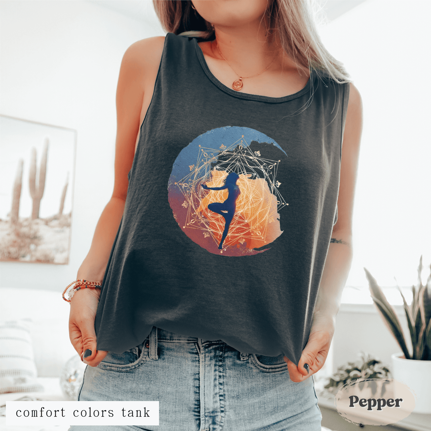 Boho Moon Yoga Tank Top – Sacred Geometry Design