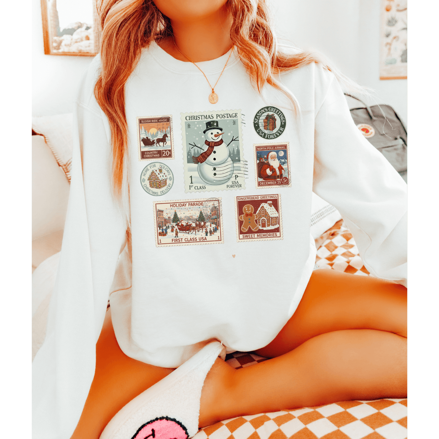 Vintage Postage Stamp Comfort Colors Sweatshirt – Cozy Christmas Crewneck for Women