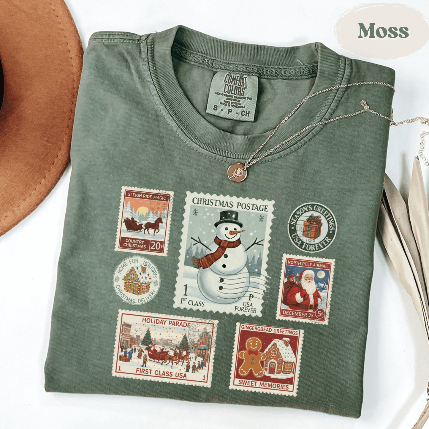 Christmas Postage Stamp Shirt – Comfort Colors Holiday Tee for Women