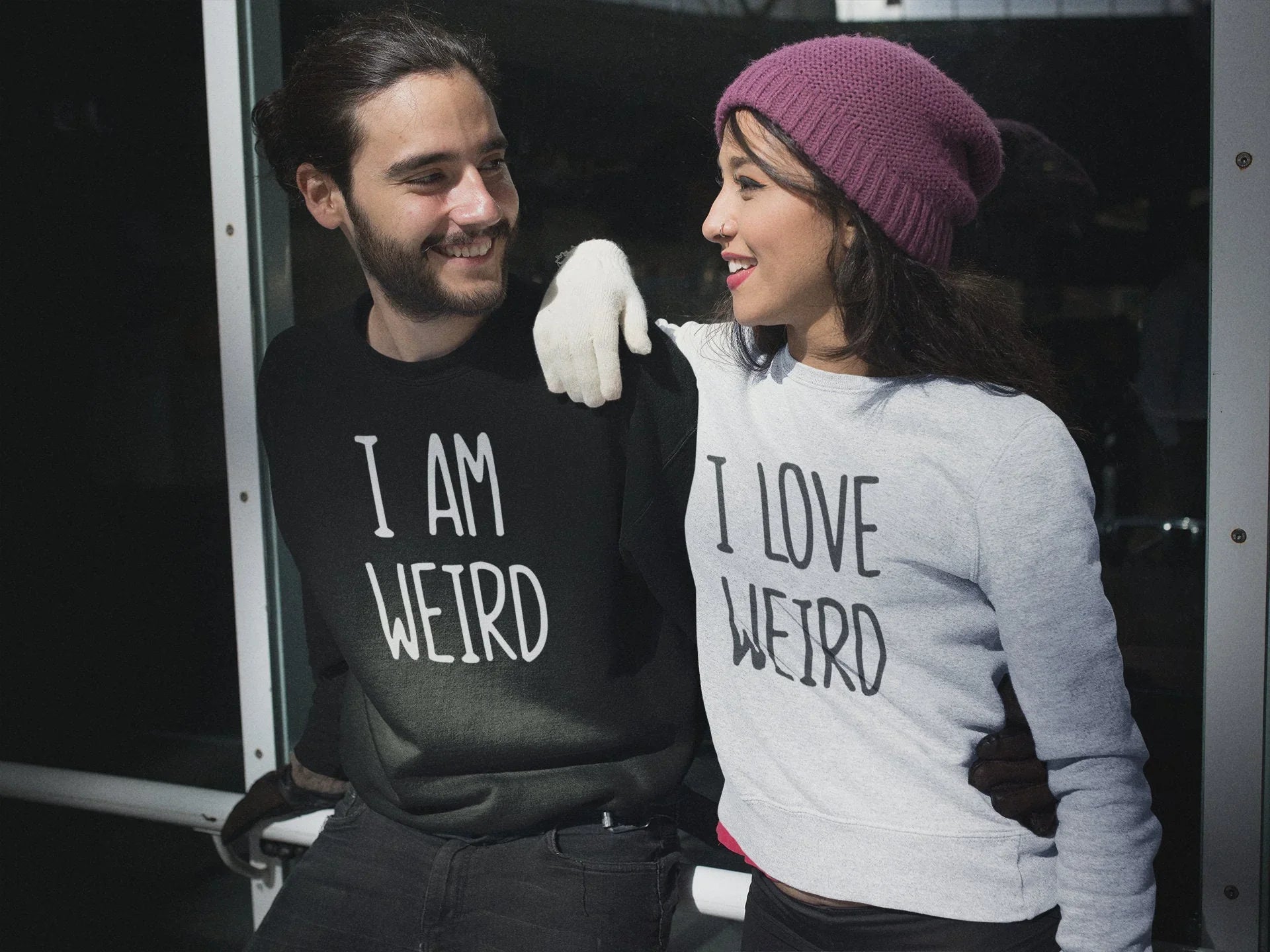 I Am Weird / I Love Weird Matching Couple Sweatshirt Hoodie - Zazations