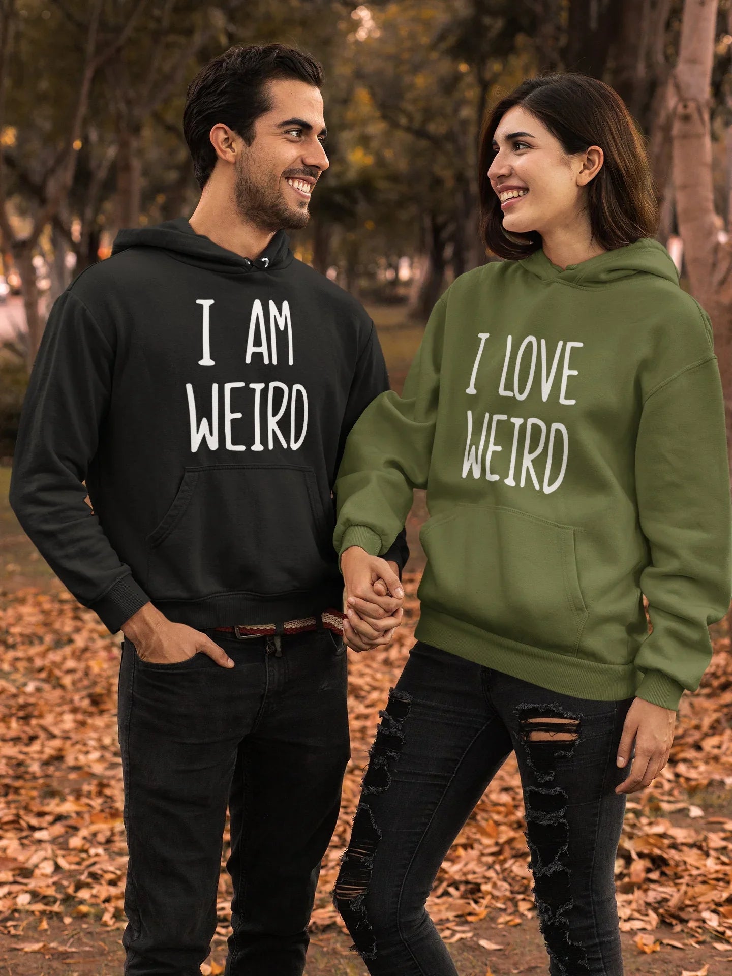I Am Weird / I Love Weird Matching Couple Sweatshirt Hoodie - Zazations
