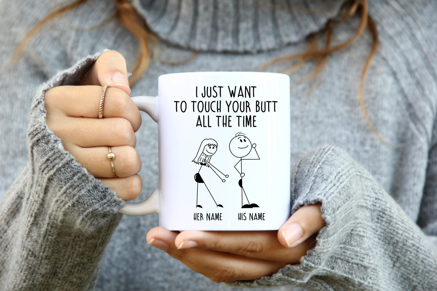 Taza "Solo quiero tocarte el trasero": un regalo personalizado divertido y travieso para él