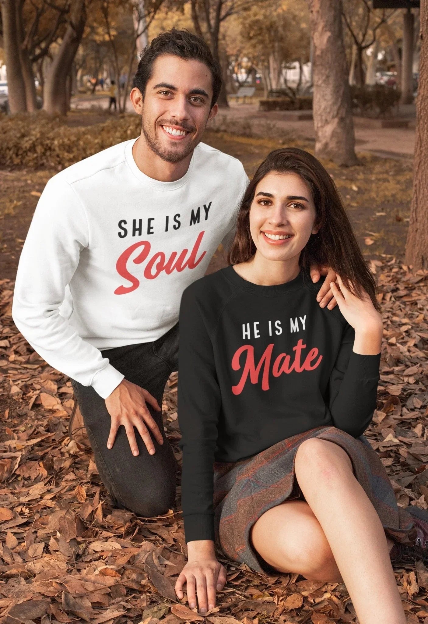 Matching Couples Sweatshirt & Hoodie – She Is My Soul / He Is My Mate - Zazations
