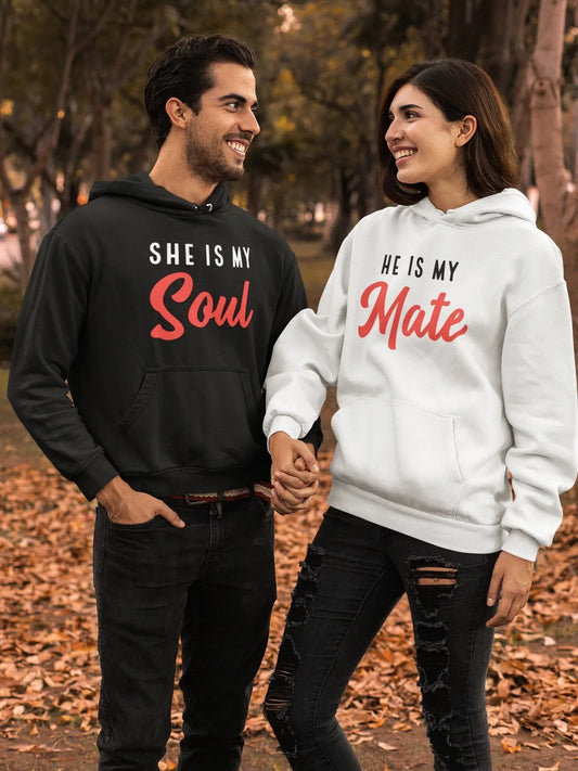 Matching Couples Sweatshirt & Hoodie – She Is My Soul / He Is My Mate - Zazations