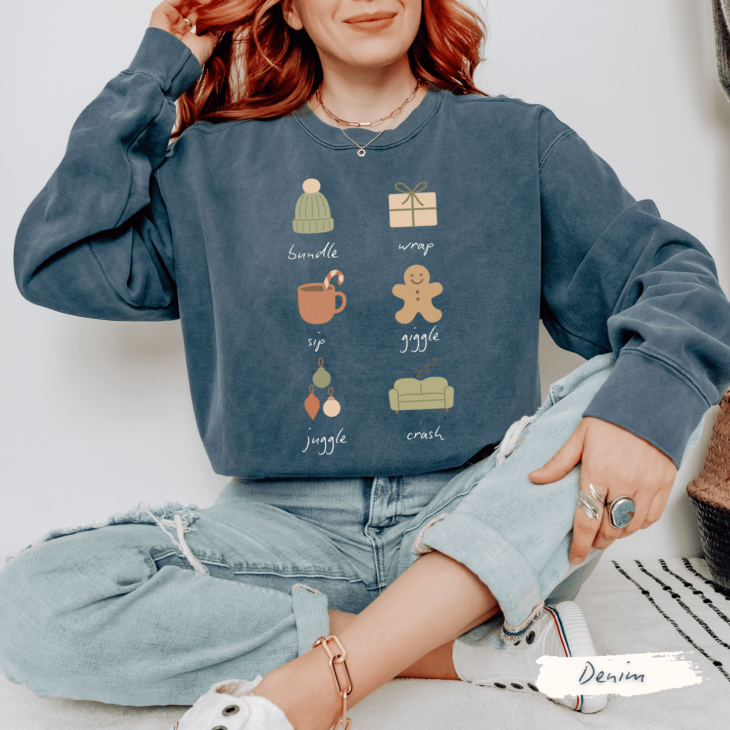 Holiday Graphic Comfort Colors Sweatshirt for Women – Cozy Vintage Christmas Crewneck