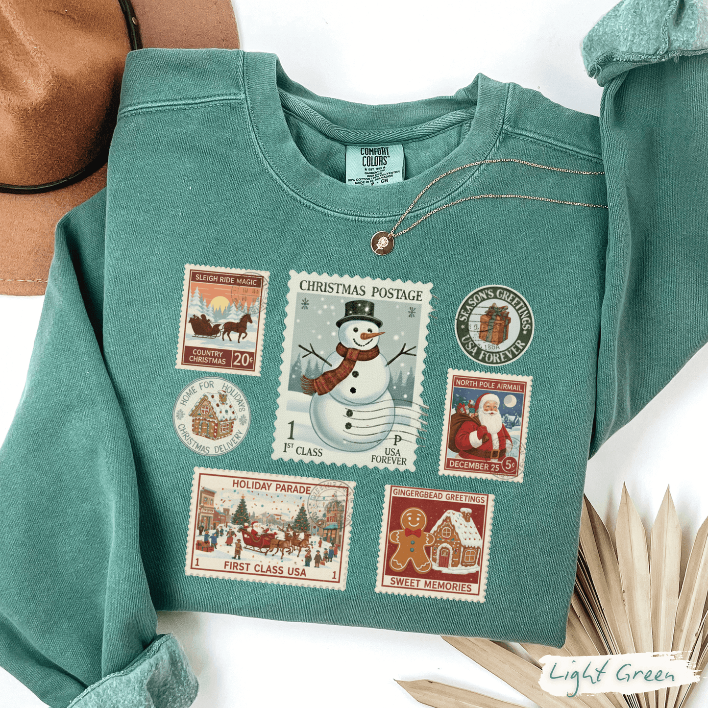 Vintage Postage Stamp Comfort Colors Sweatshirt – Cozy Christmas Crewneck for Women