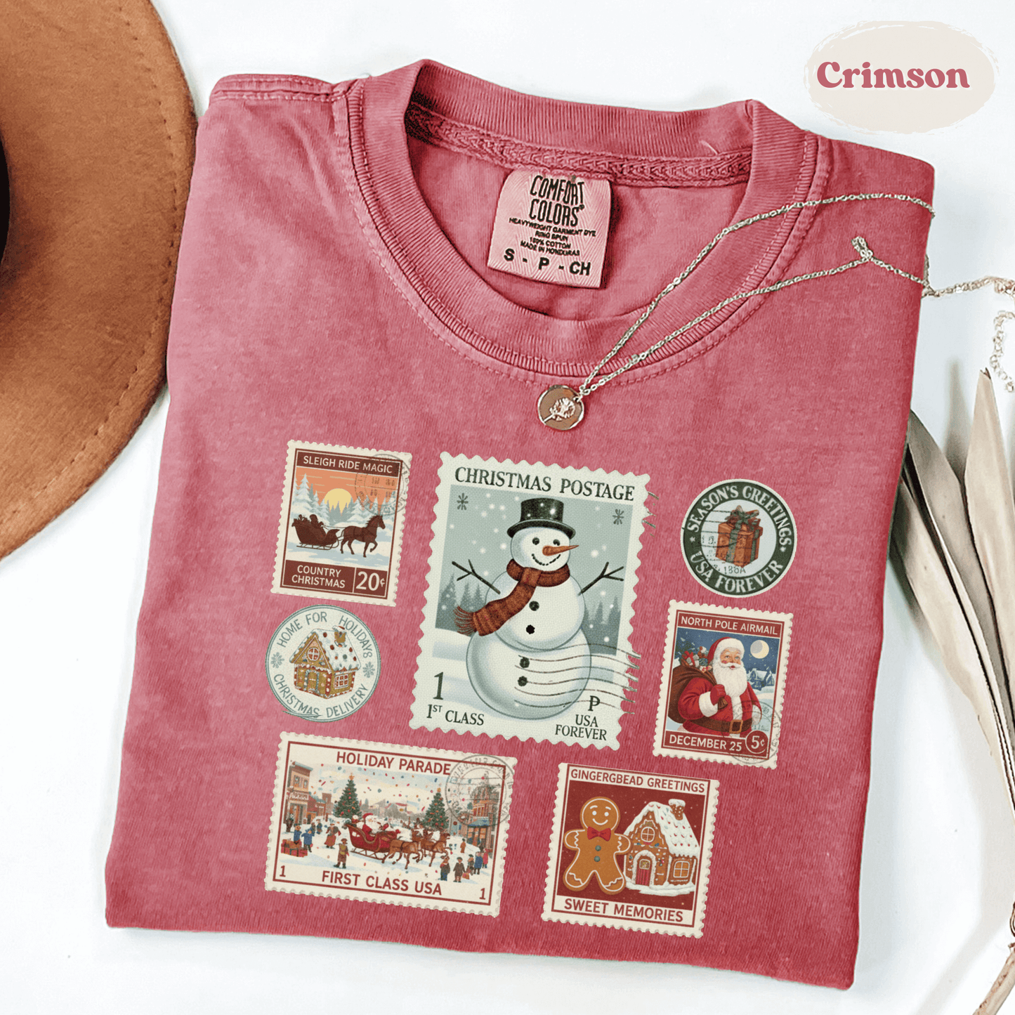 Christmas Postage Stamp Shirt – Comfort Colors Holiday Tee for Women