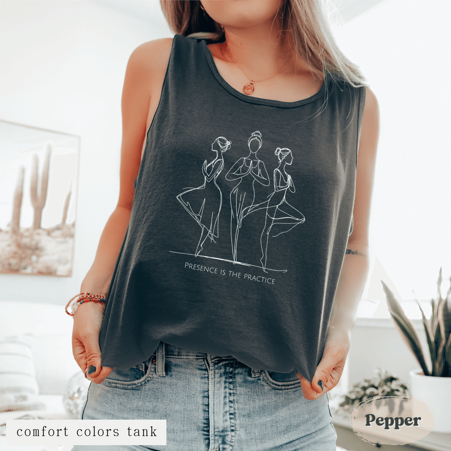 Presence Is the Practice Yoga Tank Top – Mindful Minimalist Line Art Design