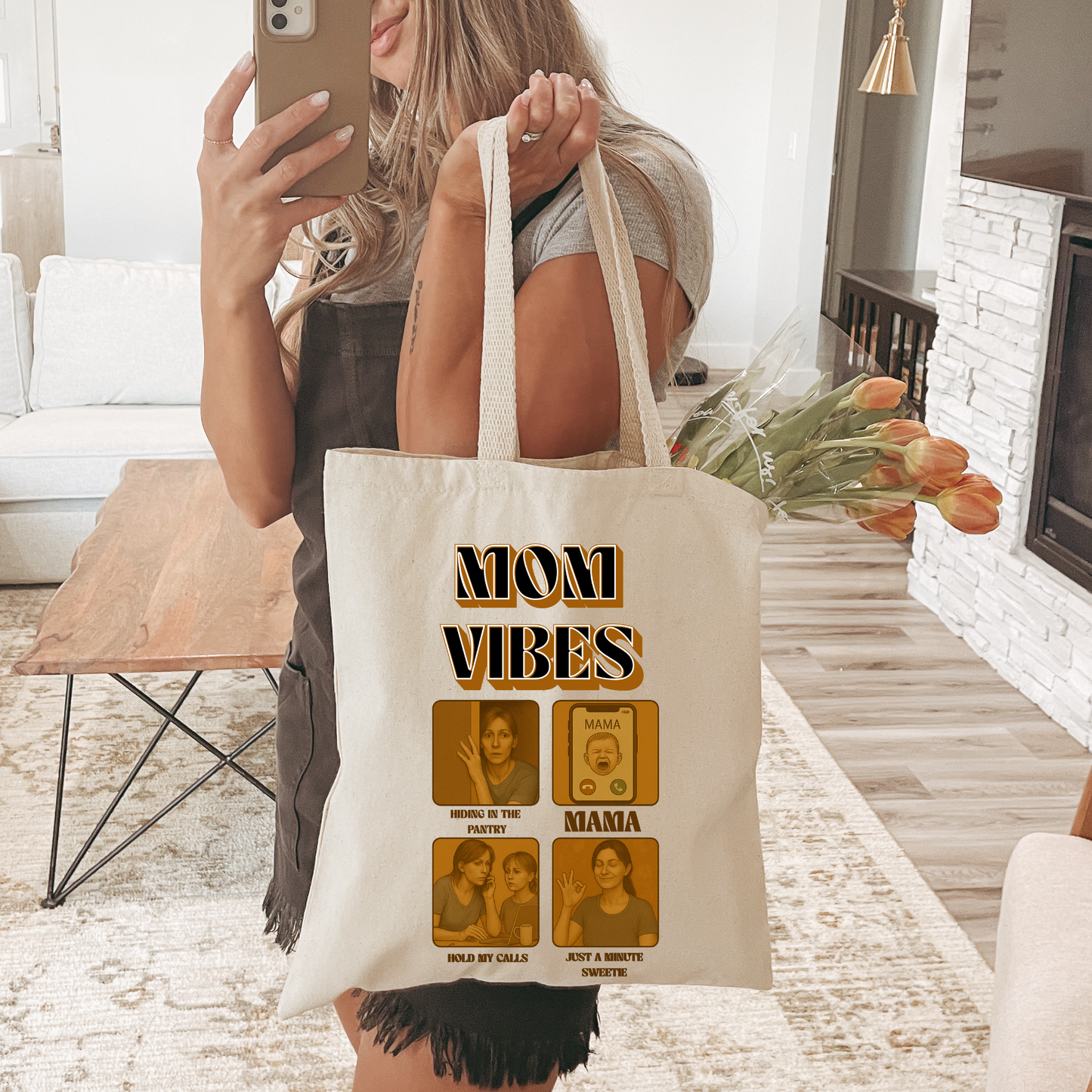Mom Vibes Tote Bag – Funny Relatable Mom Life Canvas Bag