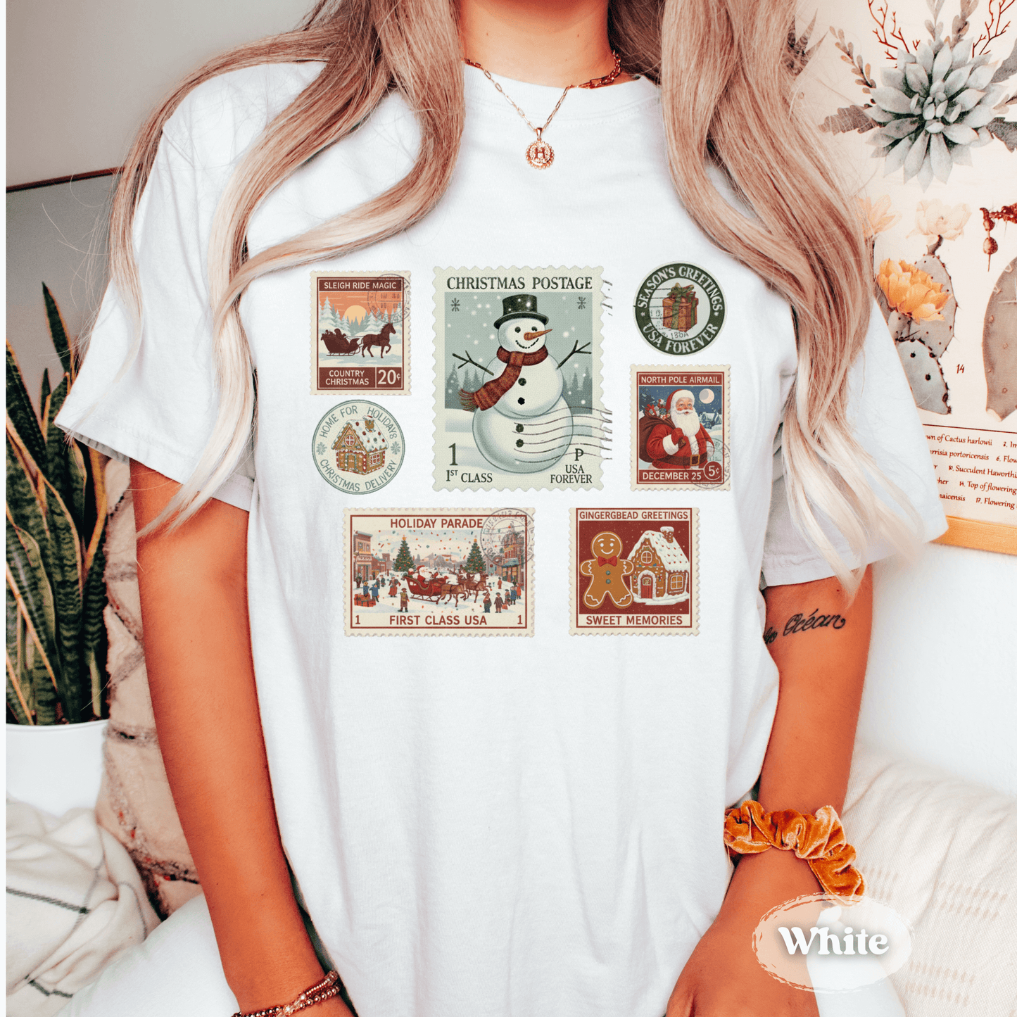Christmas Postage Stamp Shirt – Comfort Colors Holiday Tee for Women