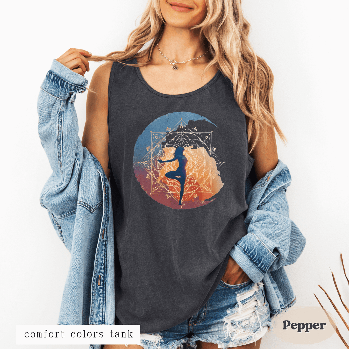 Boho Moon Yoga Tank Top – Sacred Geometry Design