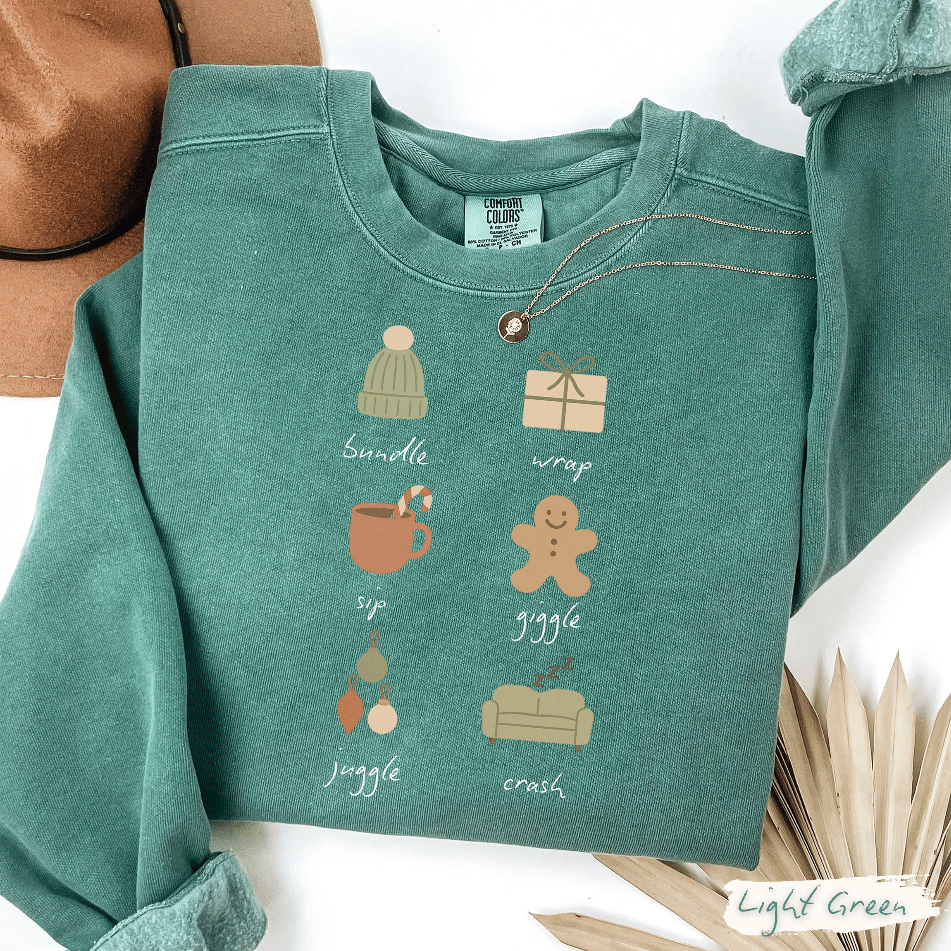 Light Green Holiday Graphic Comfort Colors Sweatshirt – Cozy Vintage Women’s Christmas Crewneck
