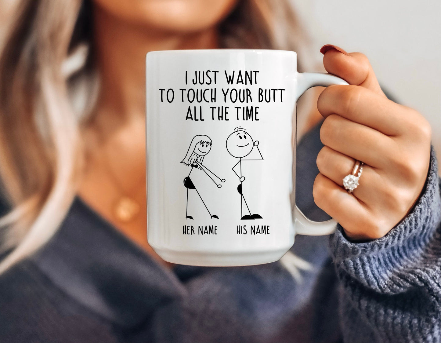 Taza "Solo quiero tocarte el trasero": un regalo personalizado divertido y travieso para él