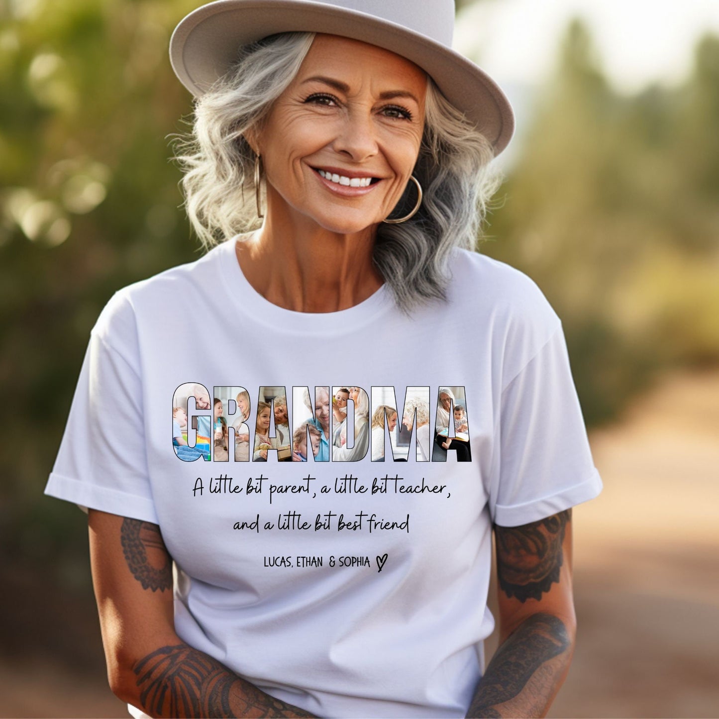 Camiseta personalizada con collage de fotos de la abuela